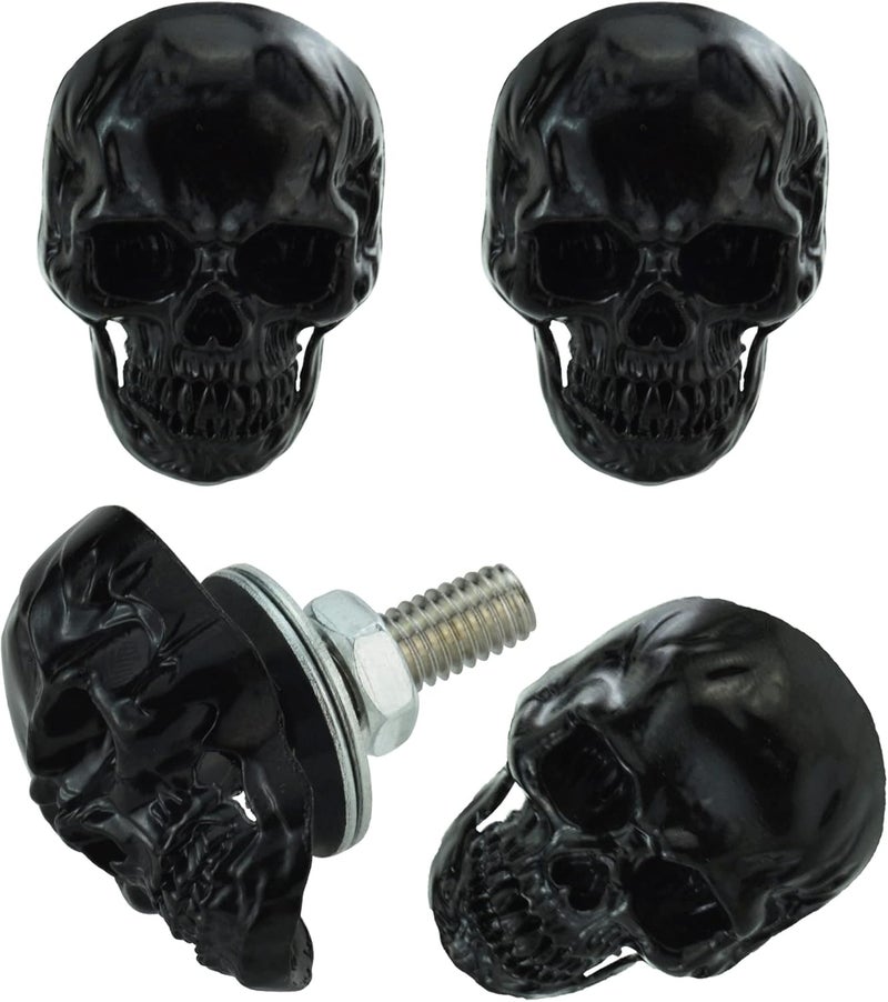 Abfer Skull License Plate Screws Cover Anti Theft License Plate Screw Frame Bolt Kit Decorative Fit for Most Vehicle Motorcycles Trucks (Black) - Image 1
